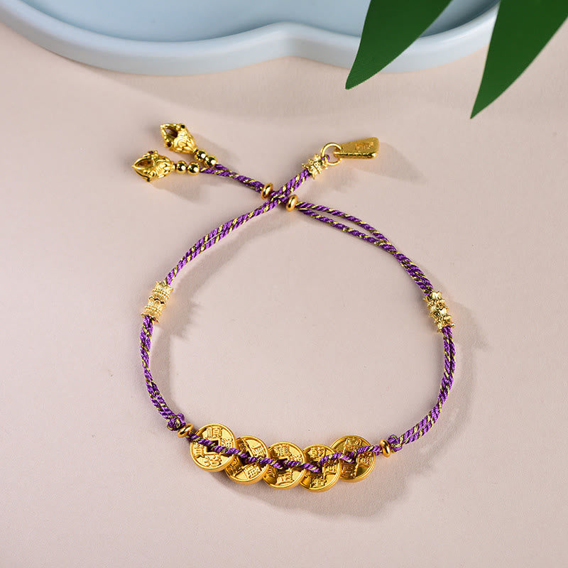 Five-Emperor Coins Copper Balance Hand-Woven String Bracelet