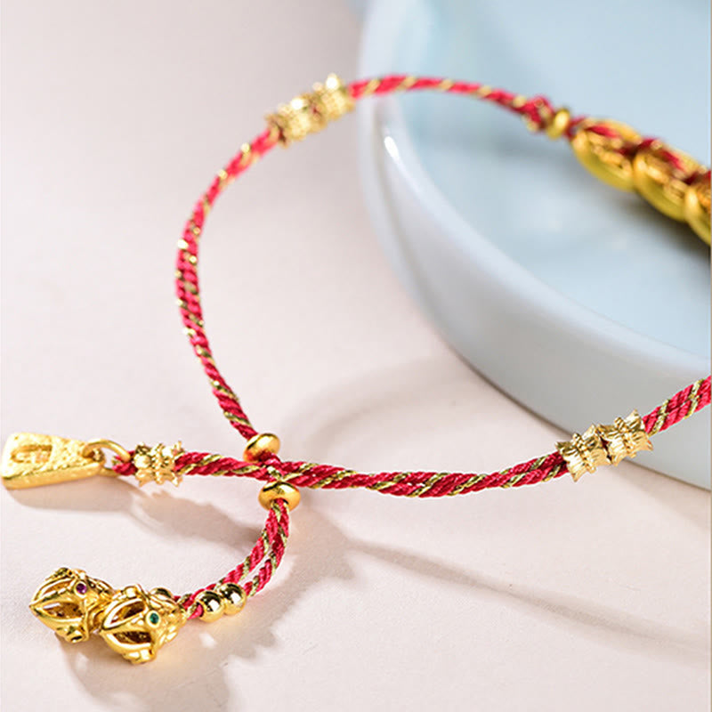 Five-Emperor Coins Copper Balance Hand-Woven String Bracelet