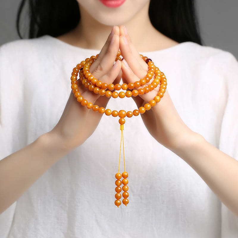 Tibetan Amber Round Bead Mala