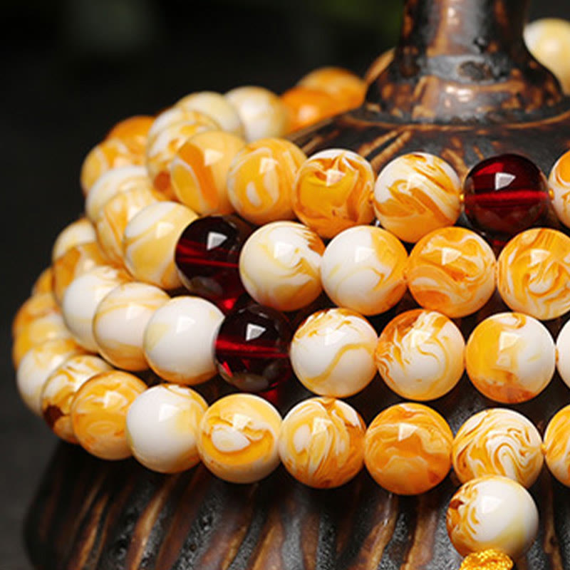 Tibetan White Yellow 108 Beads Amber Mala