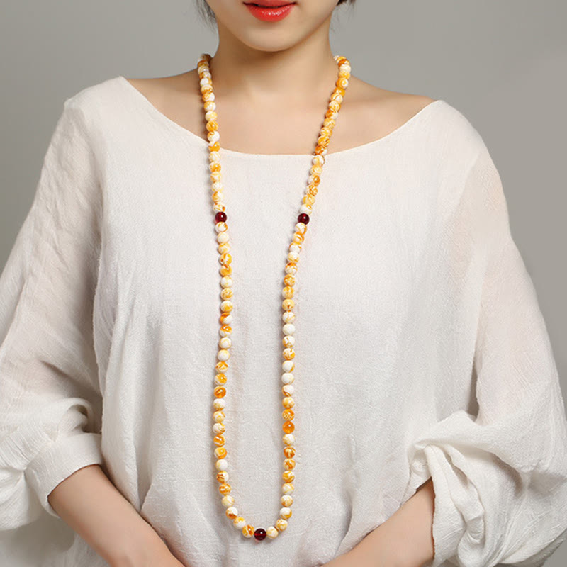 Tibetan White Yellow 108 Beads Amber Mala