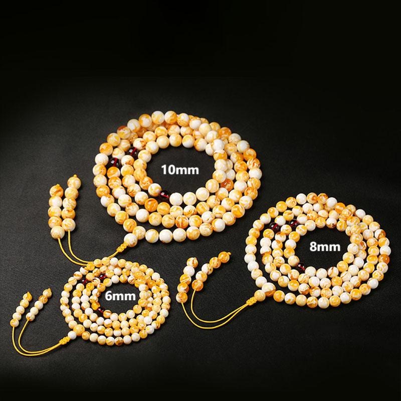Tibetan White Yellow 108 Beads Amber Mala