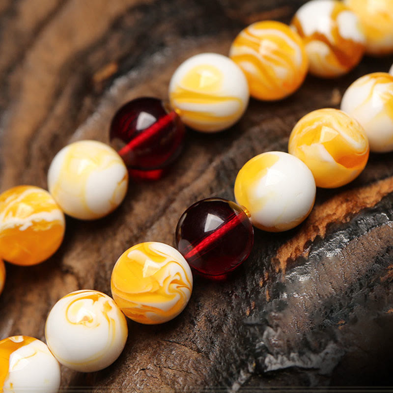 Tibetan White Yellow 108 Beads Amber Mala