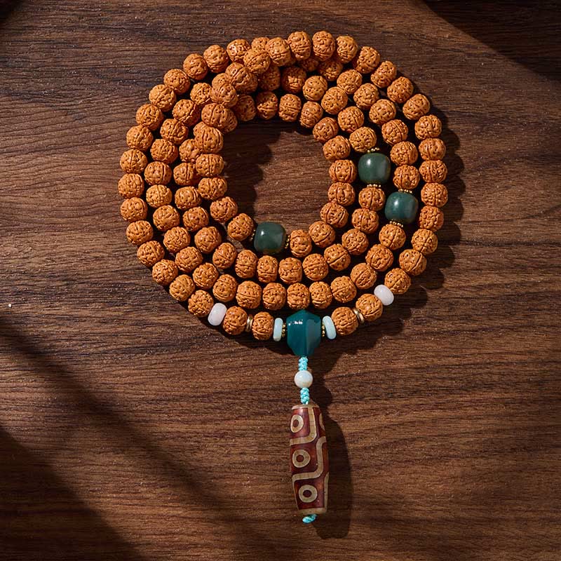 Tibetan 108 Beads Bodhi Seed Three-eyed Dzi Bead Auspiciousness Mala