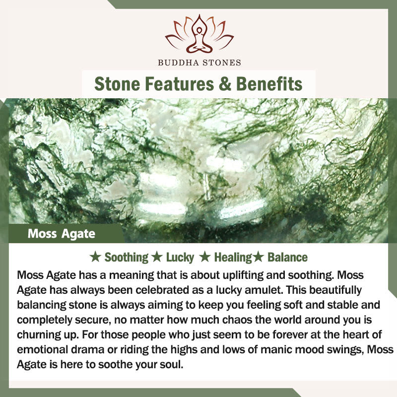 Lotus Symbol Charm Round Bead Moss Agate Mala