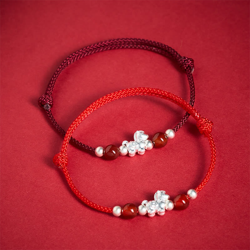 999 Sterling Silver Red Agate Year Of The Horse Prosperity String Bracelet