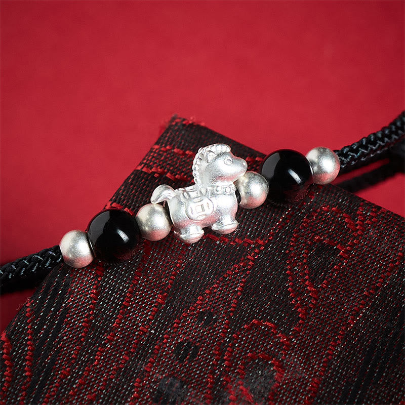 999 Sterling Silver Red Agate Year Of The Horse Prosperity String Bracelet