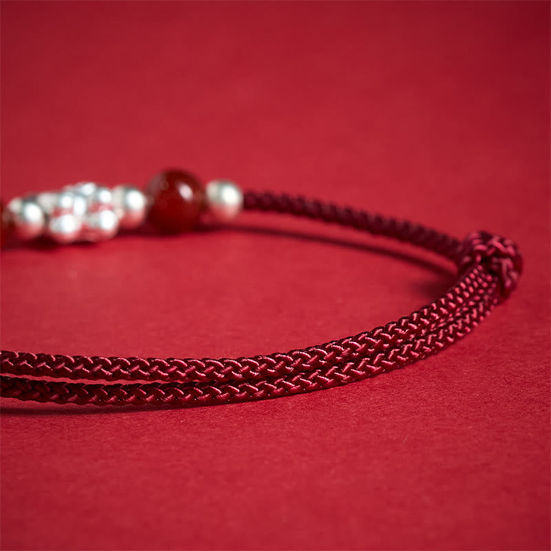 999 Sterling Silver Red Agate Year Of The Horse Prosperity String Bracelet