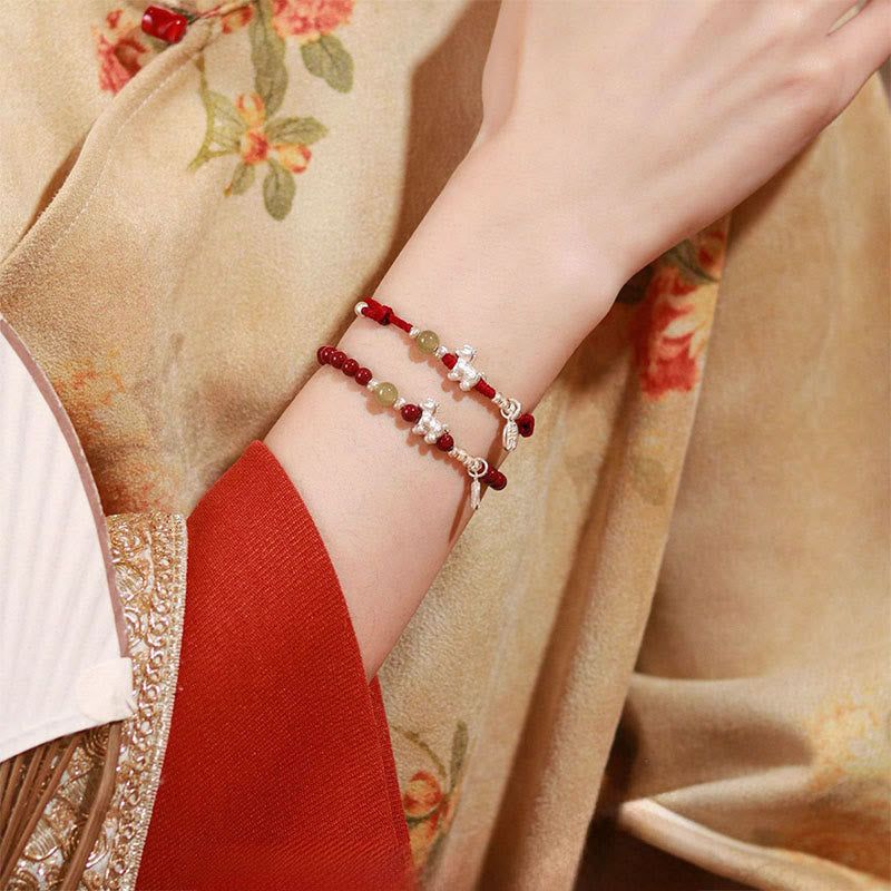 Year Of The Horse Cinnabar Hetian Jade 999 Sterling Silver Red String Concentration Bracelet