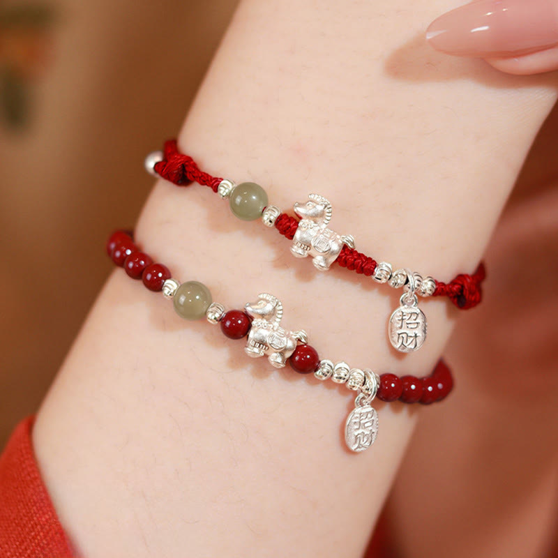Year Of The Horse Cinnabar Hetian Jade 999 Sterling Silver Red String Concentration Bracelet
