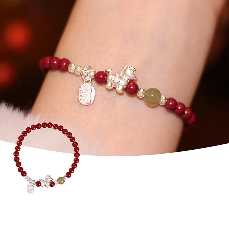 Year Of The Horse Cinnabar Hetian Jade 999 Sterling Silver Red String Concentration Bracelet