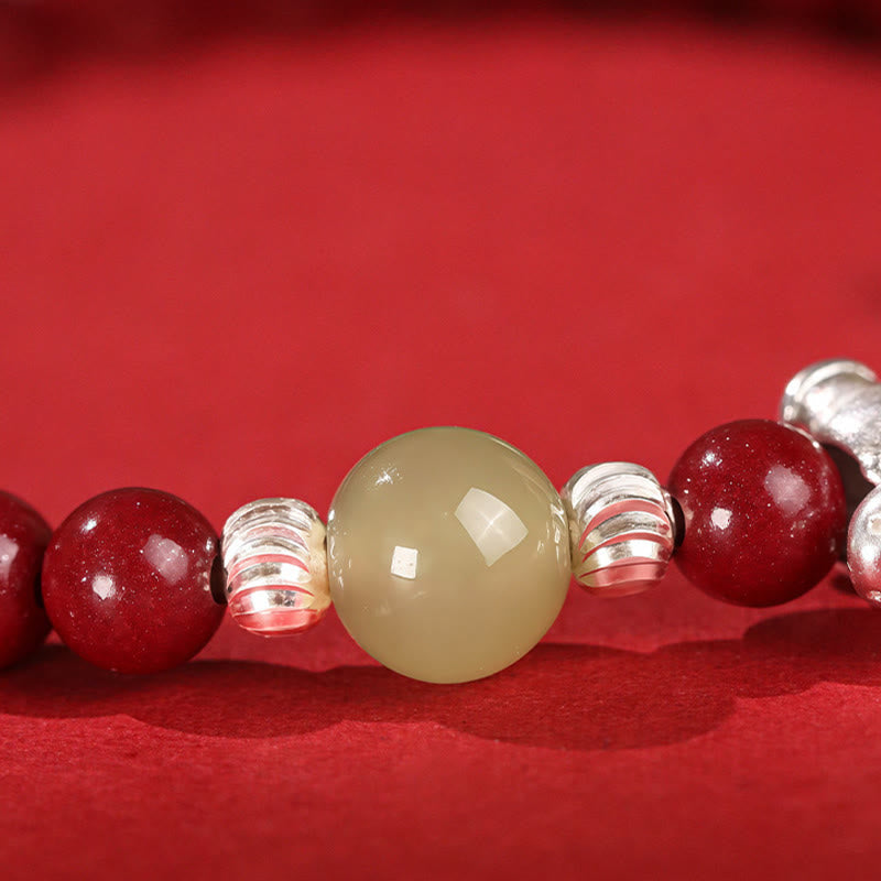 Year Of The Horse Cinnabar Hetian Jade 999 Sterling Silver Red String Concentration Bracelet