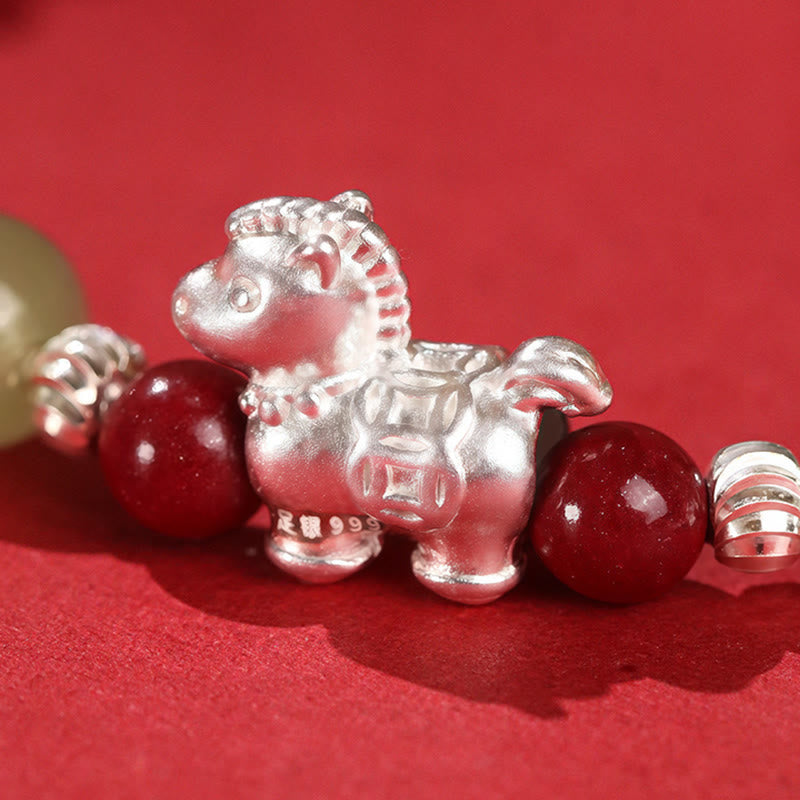 Year Of The Horse Cinnabar Hetian Jade 999 Sterling Silver Red String Concentration Bracelet