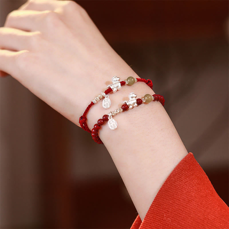 Year Of The Horse Cinnabar Hetian Jade 999 Sterling Silver Red String Concentration Bracelet