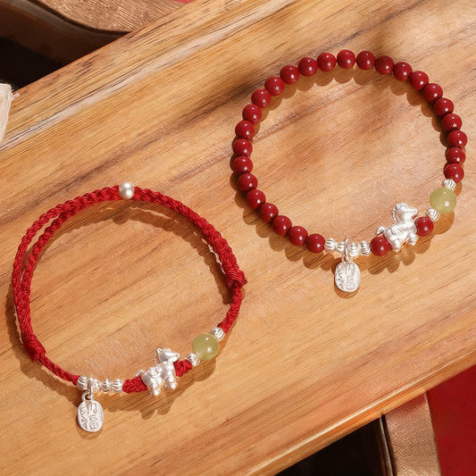 Year Of The Horse Cinnabar Hetian Jade 999 Sterling Silver Red String Concentration Bracelet