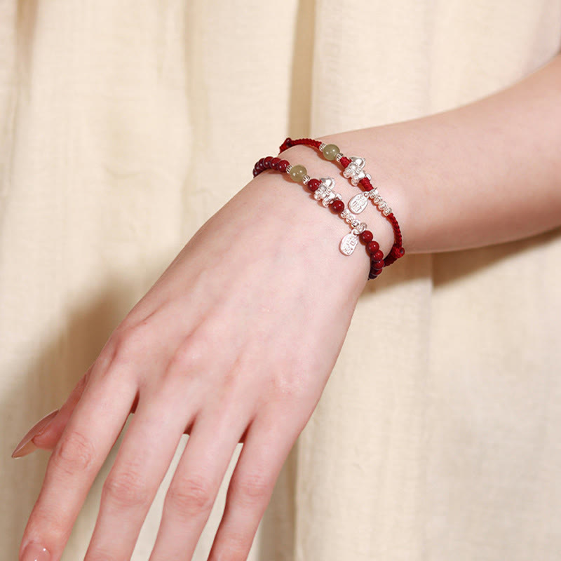 Year Of The Horse Cinnabar Hetian Jade 999 Sterling Silver Red String Concentration Bracelet