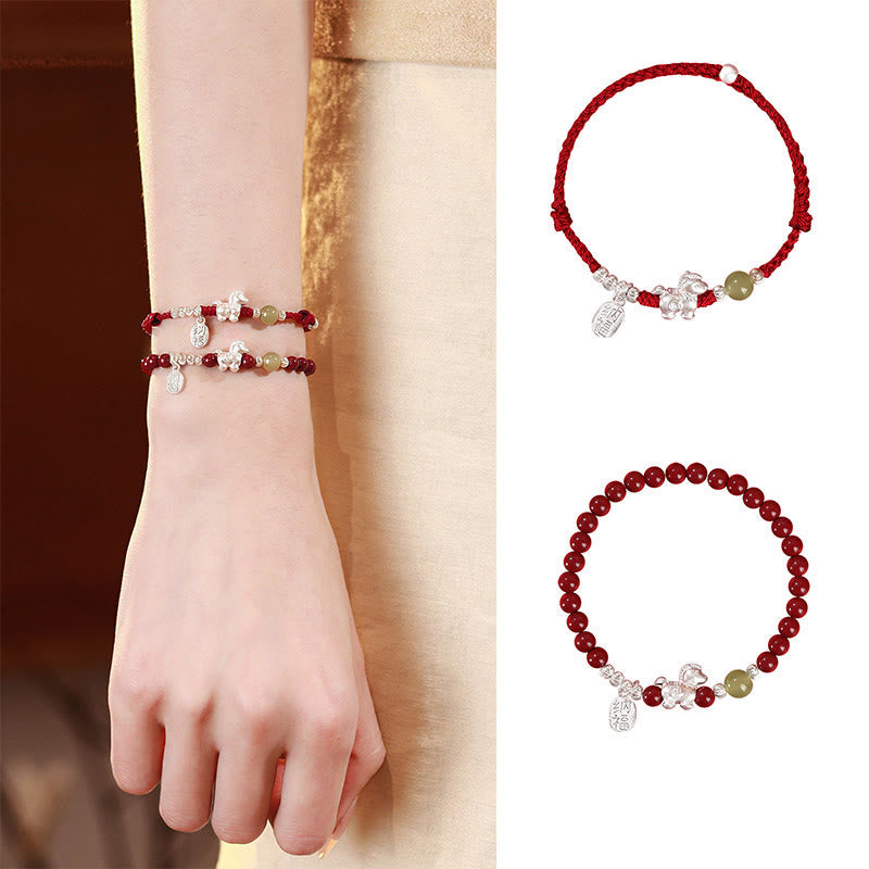 Year Of The Horse Cinnabar Hetian Jade 999 Sterling Silver Red String Concentration Bracelet