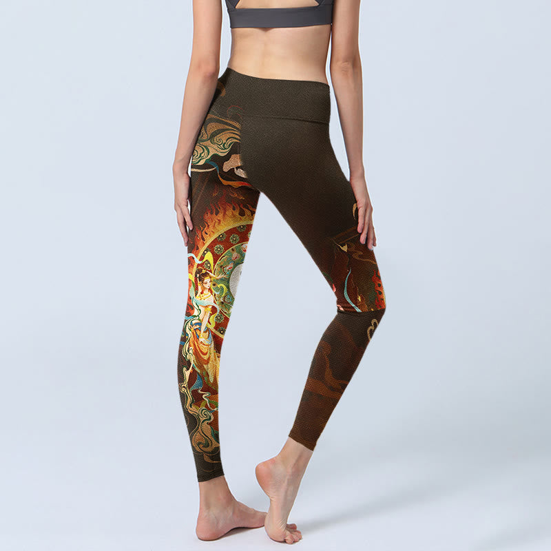Colorful Fairy Yin Yang Flame Camel Goat Flower Pattern Gym Leggings Women's Yoga Pants