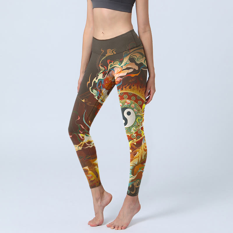 Colorful Fairy Yin Yang Flame Camel Goat Flower Pattern Gym Leggings Women's Yoga Pants