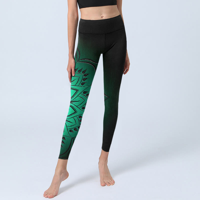 Dark-Colored Mandala Pattern Gym Leggings Women's Yoga Pants