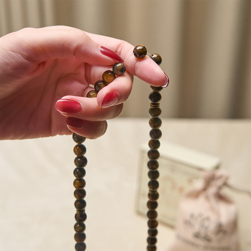 Lotus Symbol Tiger Eye Beaded Strength Mala