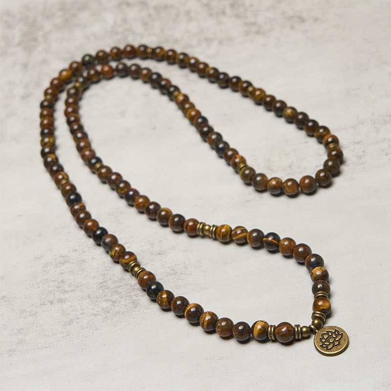 Lotus Symbol Tiger Eye Beaded Strength Mala