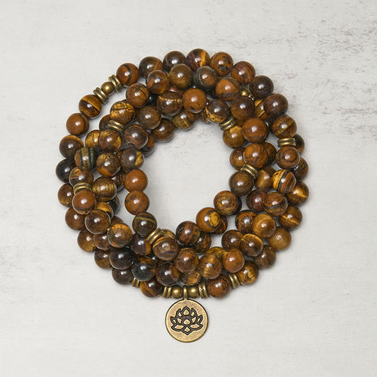 Lotus Symbol Tiger Eye Beaded Strength Mala