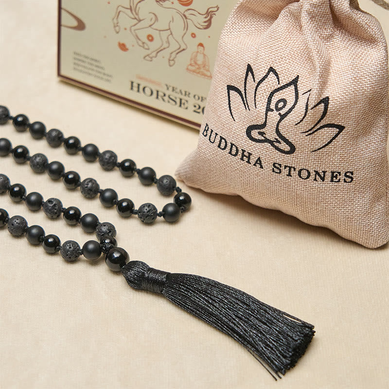 8mm Beads Black Onyx Lava Rock Tassel Protection Fortune Mala