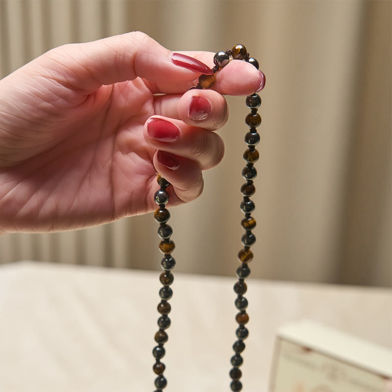 108 Beads Tiger Eye Hematite Tassel Courage Strength Mala