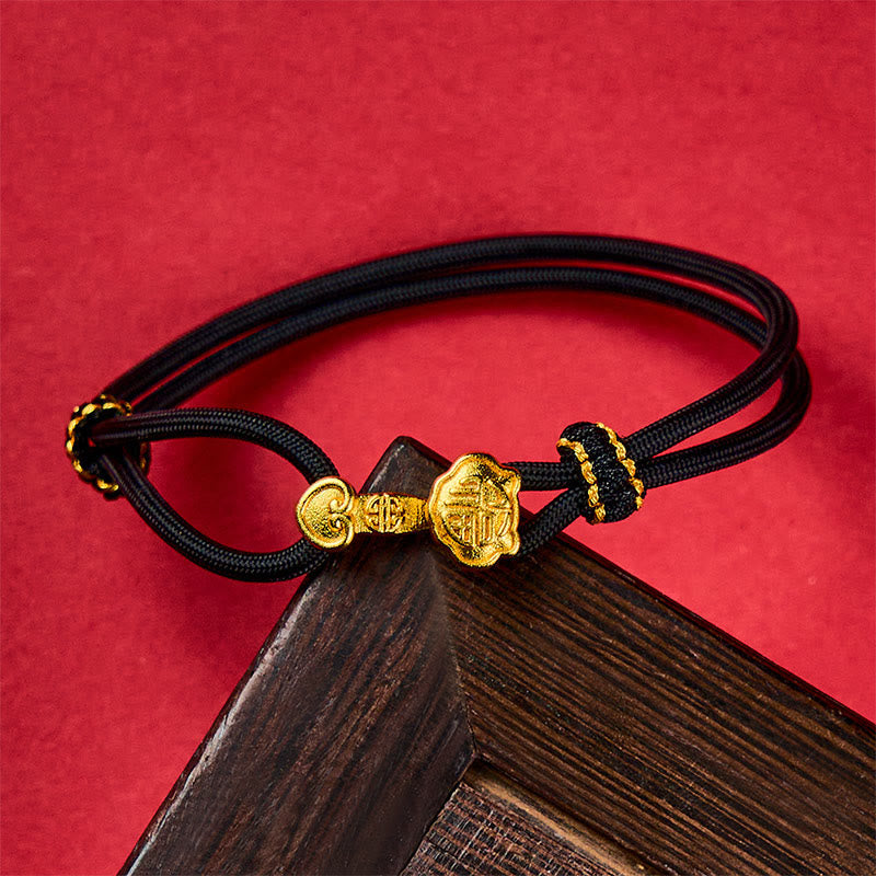 Ruyi Handle Fu Character Copper Plated Gold Rope Adjustable Luck Bracelet