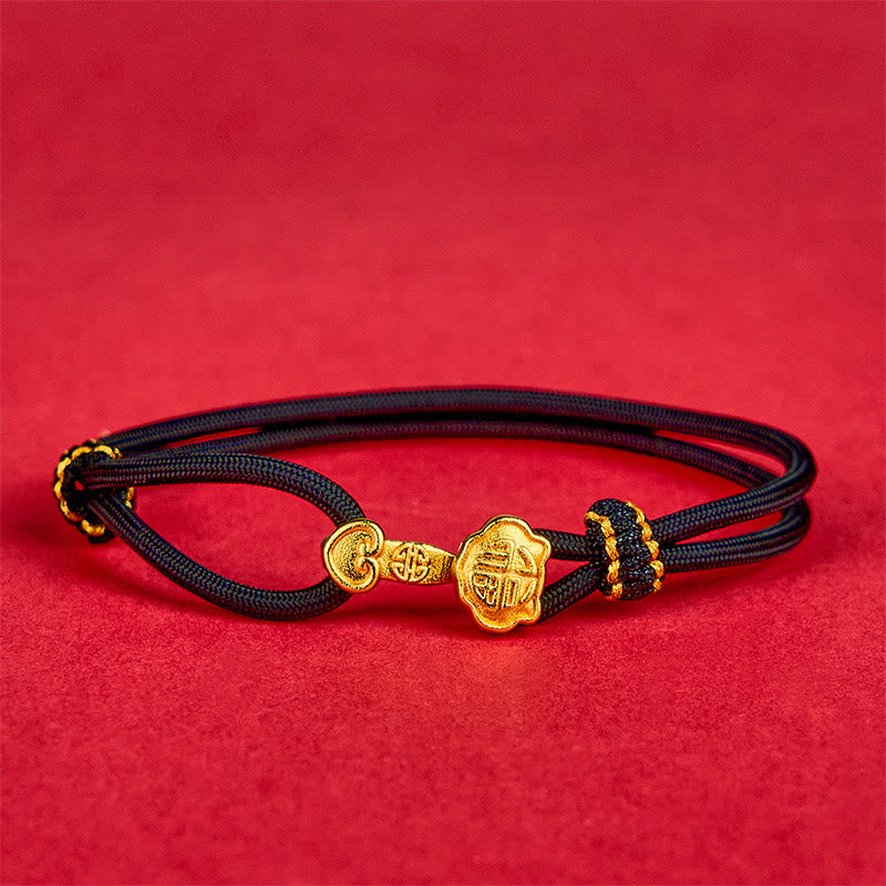 Ruyi Handle Fu Character Copper Plated Gold Rope Adjustable Luck Bracelet