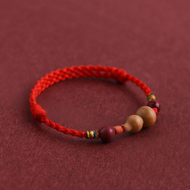 Gourd Peach Wood Rope Adjustable Wealth Luck Bracelet