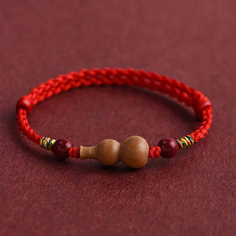 Gourd Peach Wood Rope Adjustable Wealth Luck Bracelet