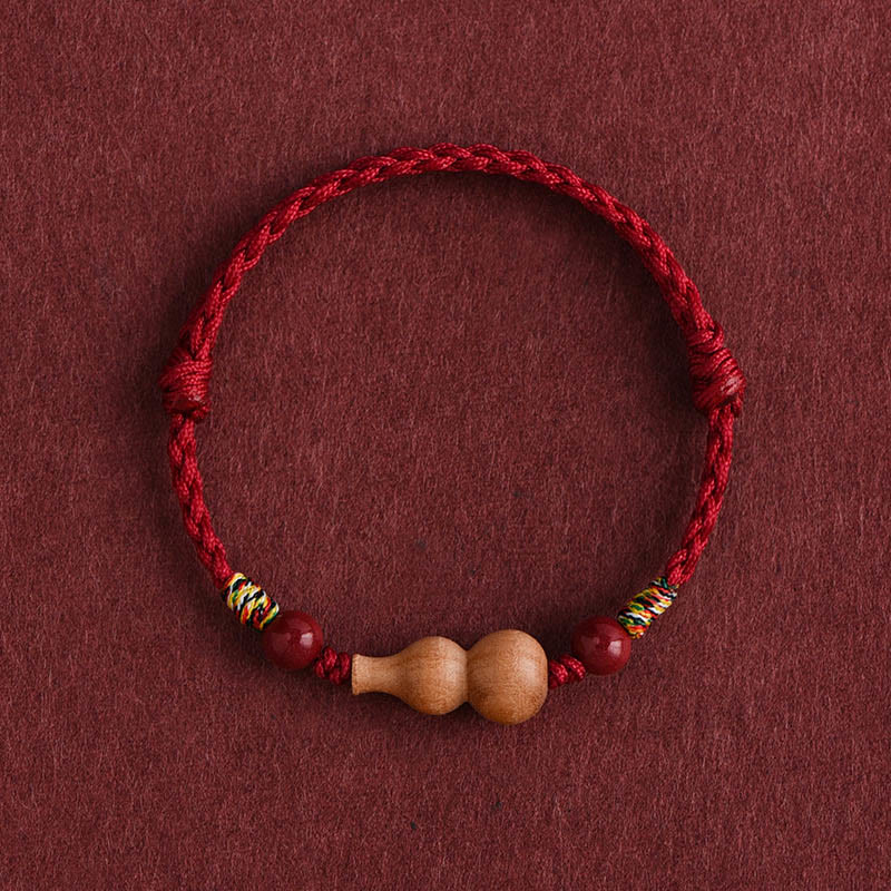 Gourd Peach Wood Rope Adjustable Wealth Luck Bracelet