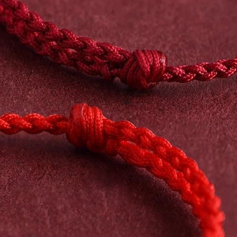 Carved Auspicious Pattern Natural Peach Wood Rope Luck Bracelet