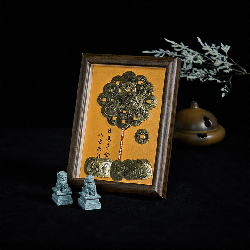 Five-Emperor Coins Tree Attract Fortune Protection Photo Frame Ornament Home Decor
