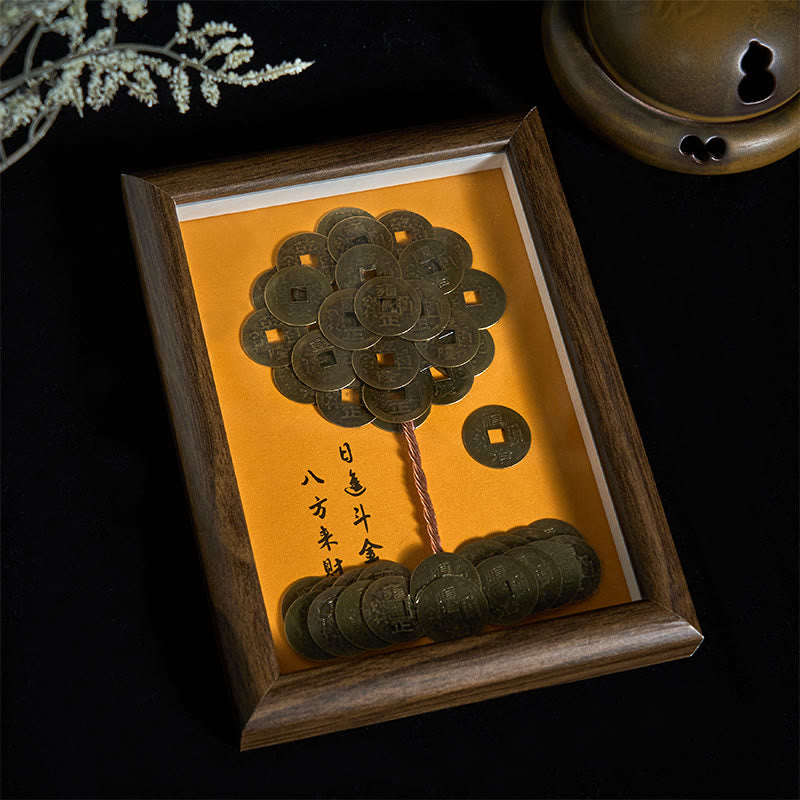Five-Emperor Coins Tree Attract Fortune Protection Photo Frame Ornament Home Decor
