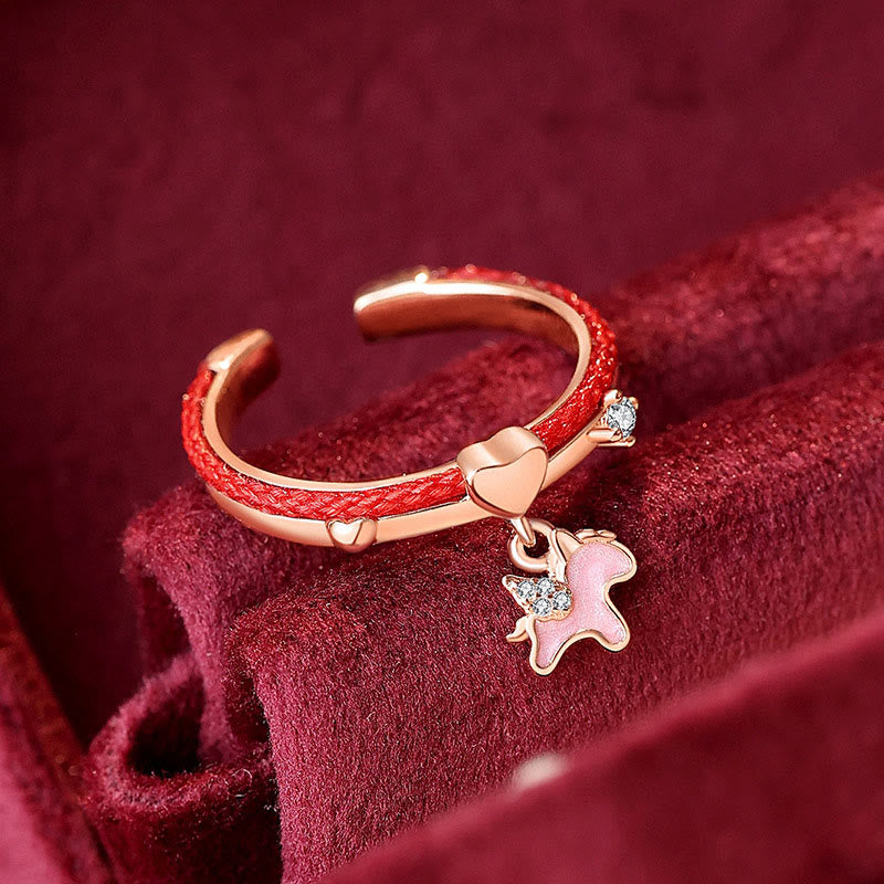 Red String 925 Sterling Silver Luck Open Ring