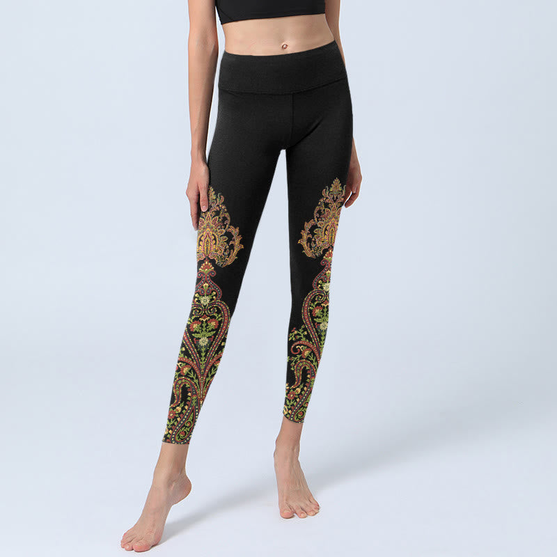 Multicolor Paisley Floral Print Gym Leggings Women's Yoga Pants