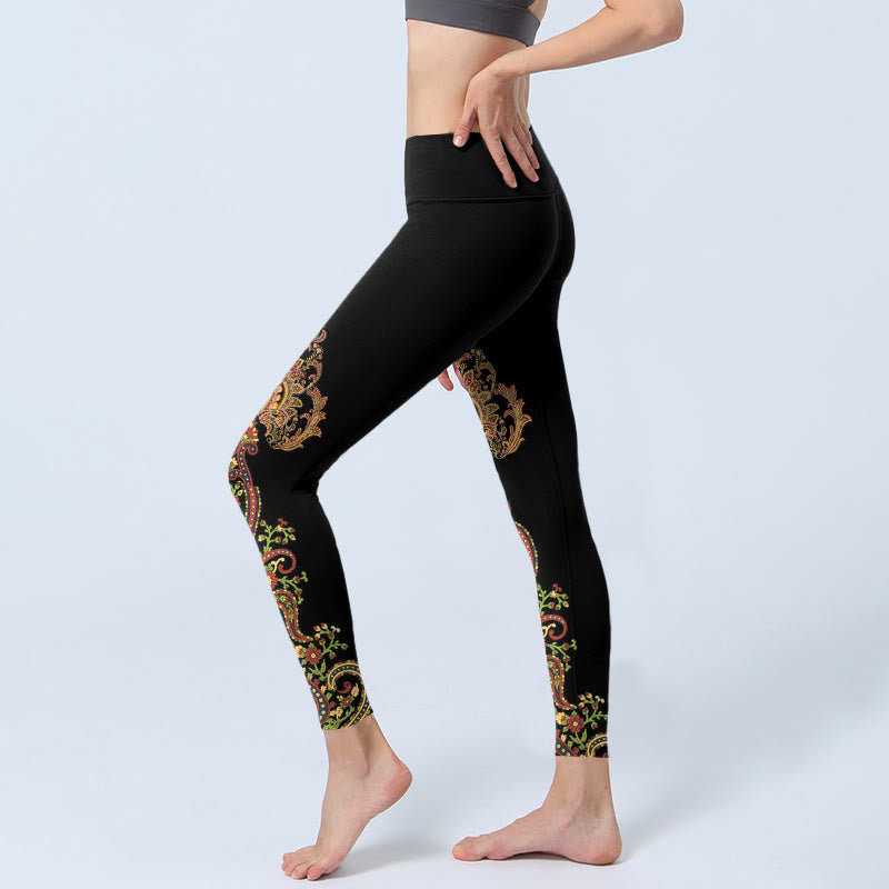 Multicolor Paisley Floral Print Gym Leggings Women's Yoga Pants