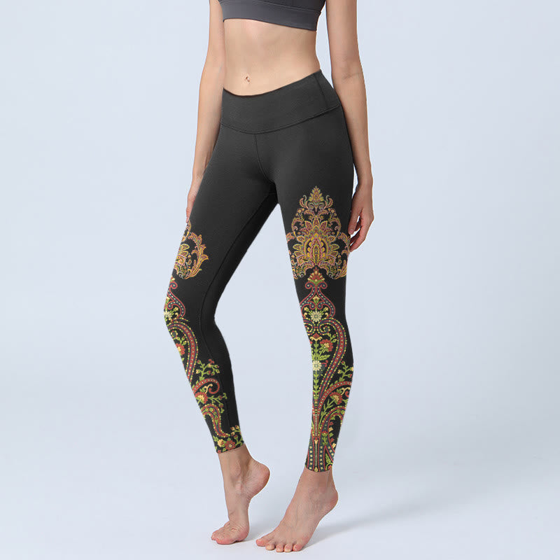 Multicolor Paisley Floral Print Gym Leggings Women's Yoga Pants