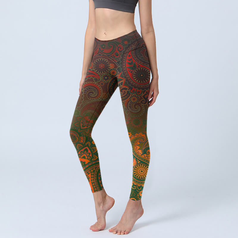 Cashew Flower Paisley Print Gym Leggings Women's Yoga Pants
