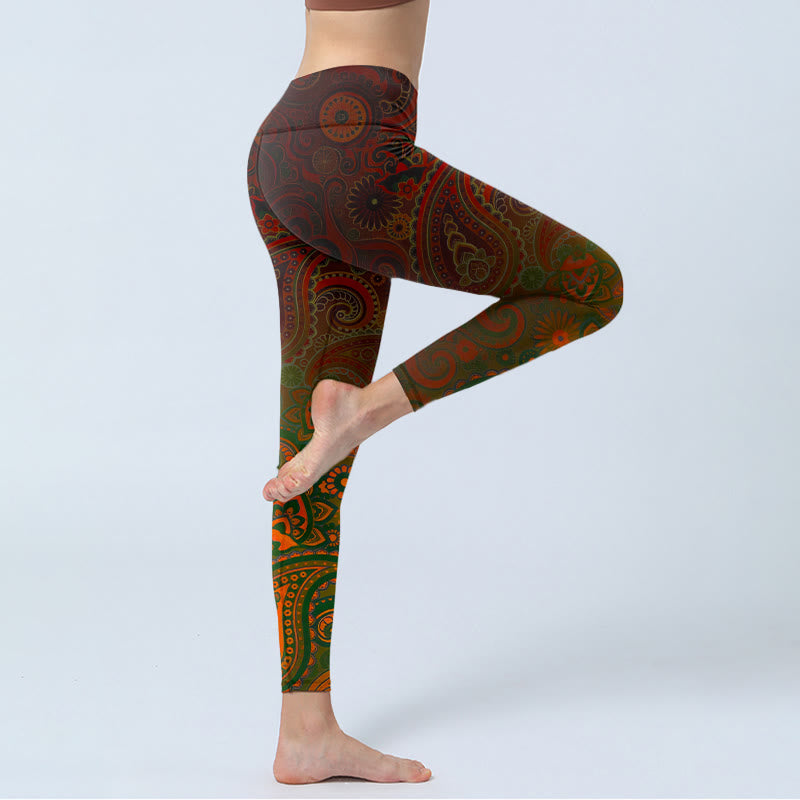 Cashew Flower Paisley Print Gym Leggings Women's Yoga Pants