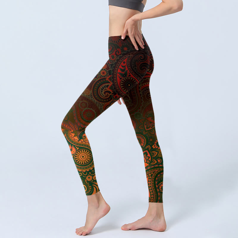Cashew Flower Paisley Print Gym Leggings Women's Yoga Pants
