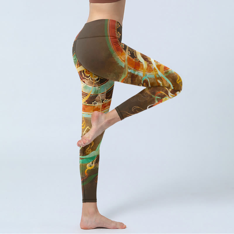 Dunhuang Flying Apsaras Mandala Print Gym Leggings Women's Yoga Pants