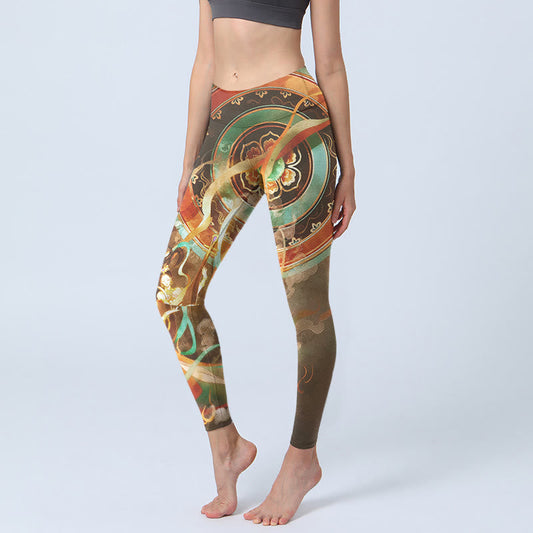 Dunhuang Flying Apsaras Mandala Print Gym Leggings Women's Yoga Pants