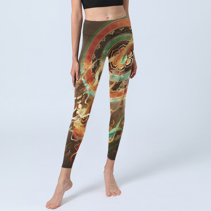 Dunhuang Flying Apsaras Mandala Print Gym Leggings Women's Yoga Pants