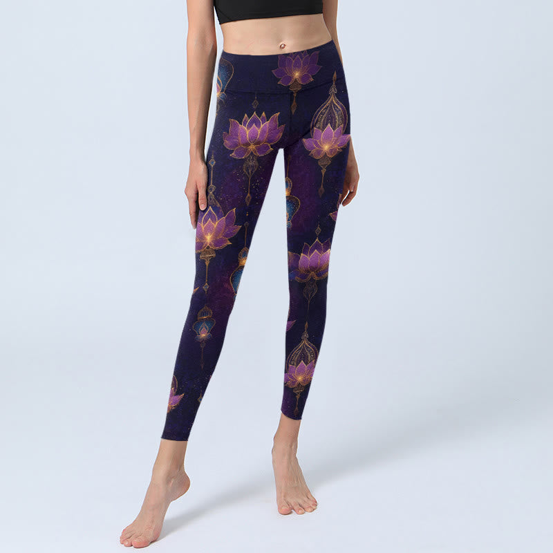 Dreamlike Lotus Flower Lantern Print Gym Leggings Women's Yoga Pants