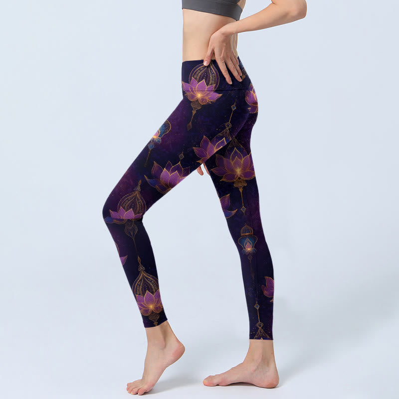 Dreamlike Lotus Flower Lantern Print Gym Leggings Women's Yoga Pants