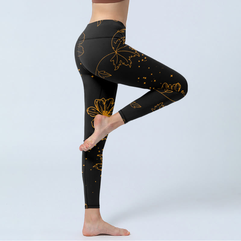 Minimalist Style Flower Leaf Star Print Gym Leggings Women's Yoga Pants